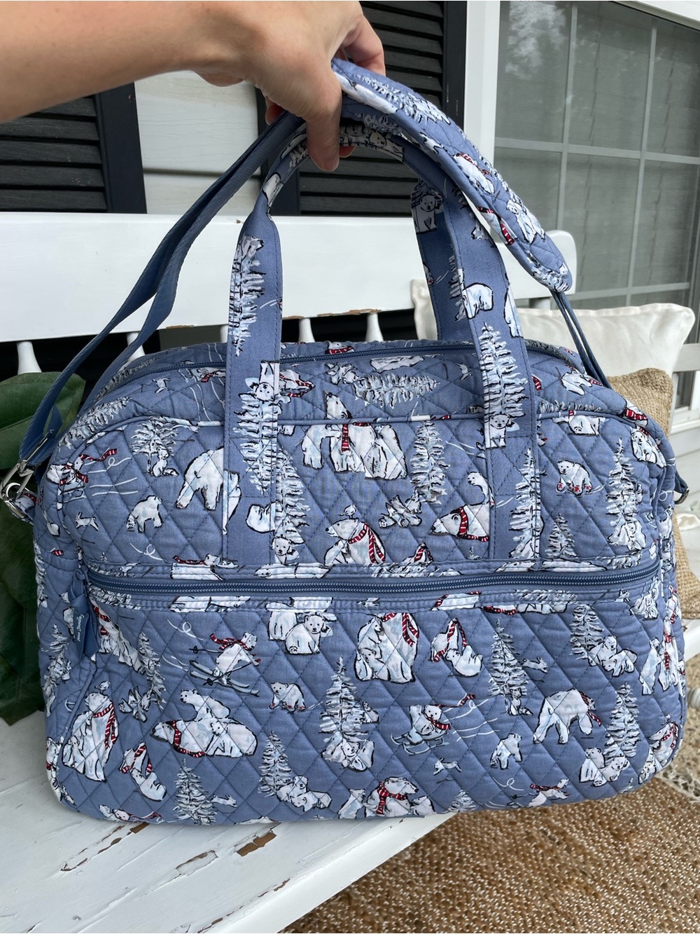 Vera Bradley Quilted Travel Duffel Bag “Beary Merry Cool Blue” Pattern